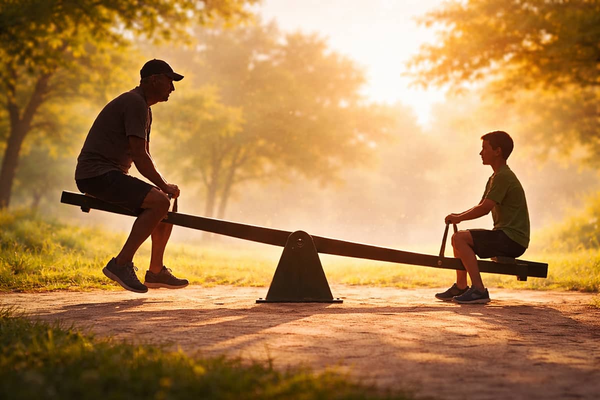 Man & Child on a See Saw Representing Aging and How We Heal From Injury