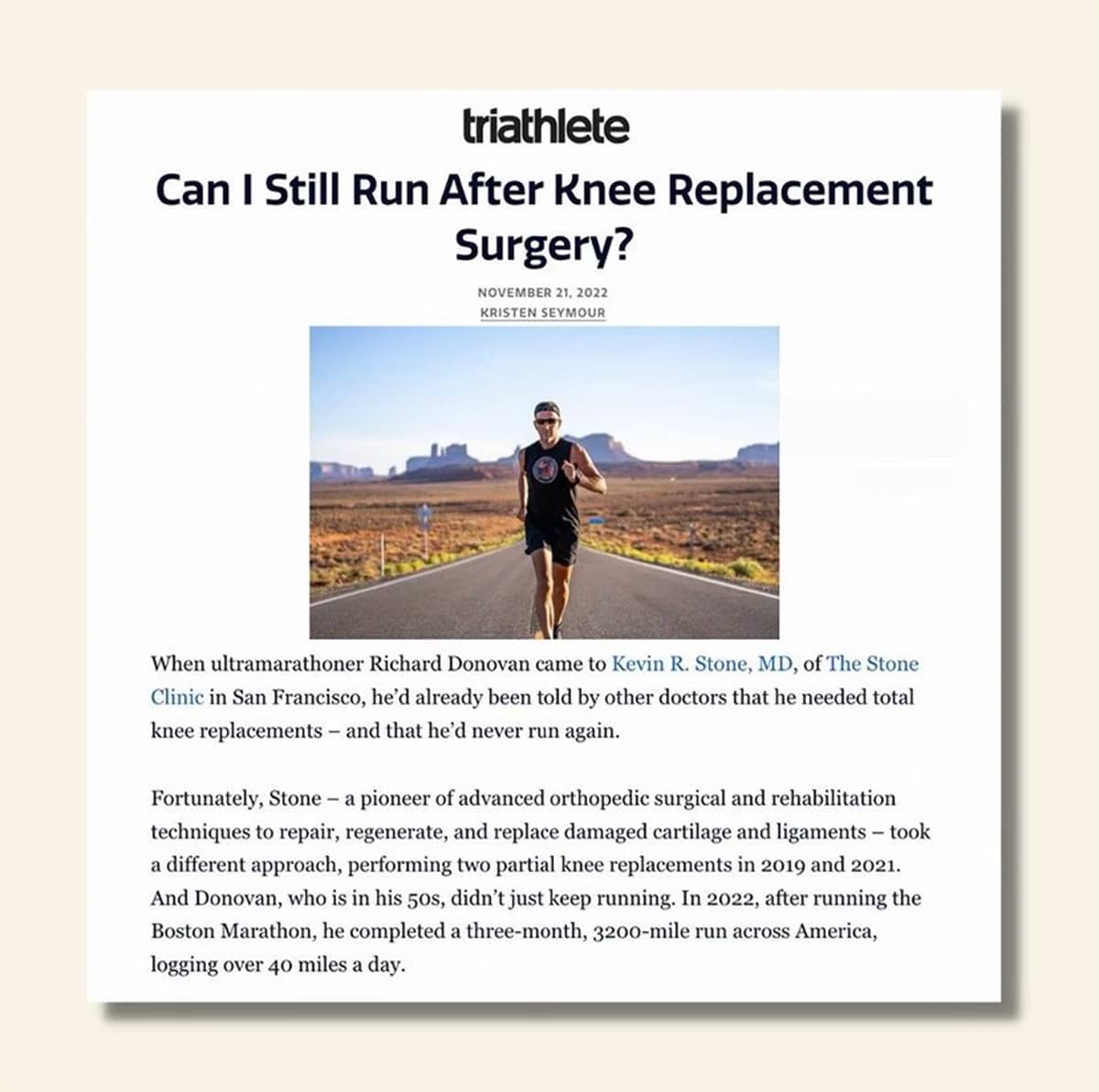Richard Donovan Triathlete Magazine Knee Replacement