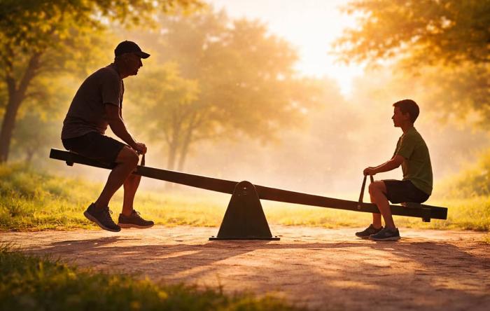 Man & Child on a See Saw Representing Aging and How We Heal From Injury